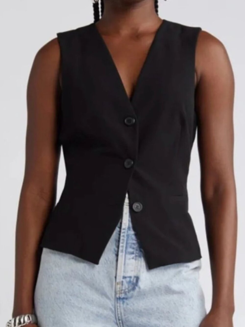 Open Edit Classic Tailored Vest, V-neck, Elastic Back Band - Womens Small